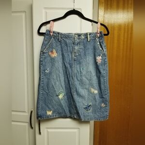 🍭 Gap vintage Y2K midi embroidered denim skirt